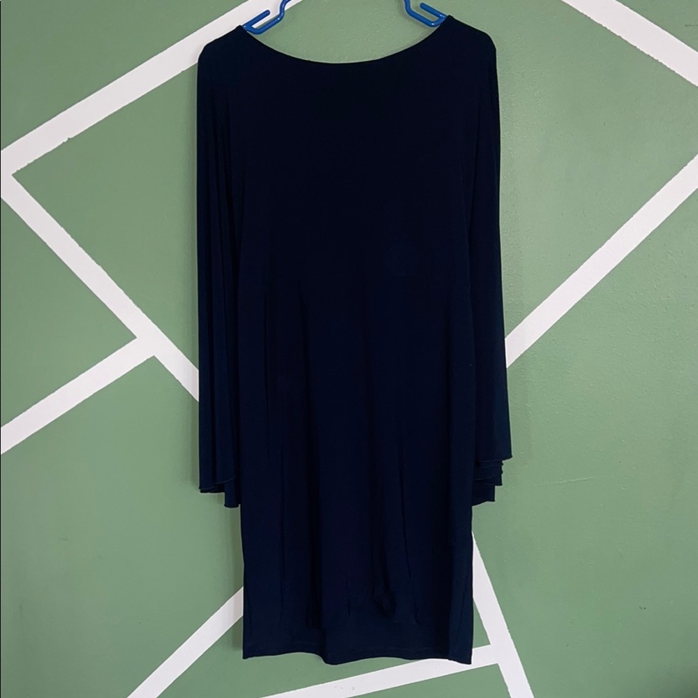 KOH KOH Blue Sheath Dress with Bell Sleeves and Bateau Neckline Size M‎